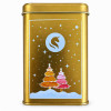 Vu de coté gauche de la boîte de chocolat de Noël dorée 250 gr - Kyosei Tea