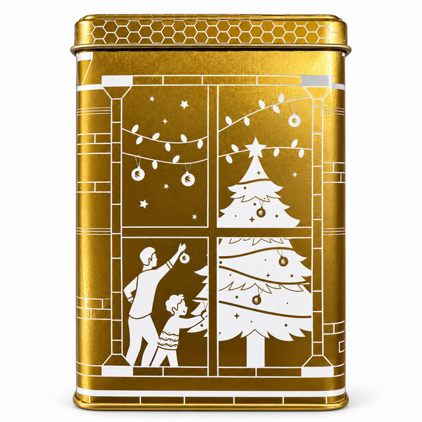 Vu de coté droit de la boîte de chocolat orange épices de Noël 250 gr - Kyosei Tea