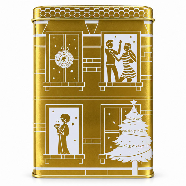Vu de coté gauche de la boîte de chocolat orange épices de Noël 250 gr - Kyosei Tea