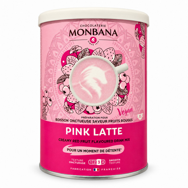 Boites de 350 gr du Pink Latte Végan de chez Monbana - Kyosei Tea